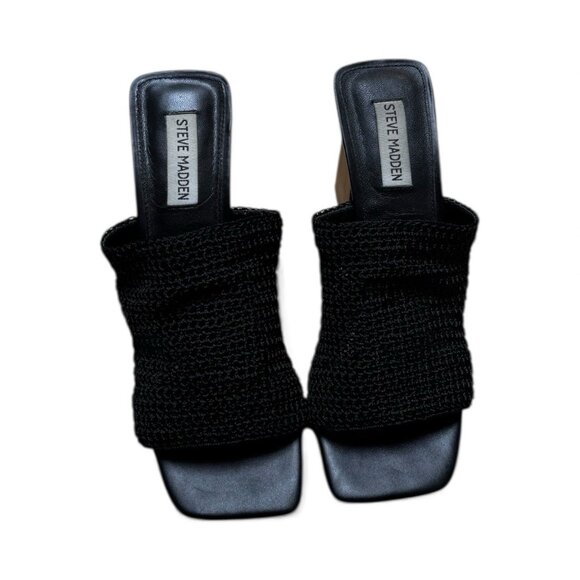Steve Madden Black Knit Block Heel Mules Sandals Realize Style 9M - Picture 4 of 4